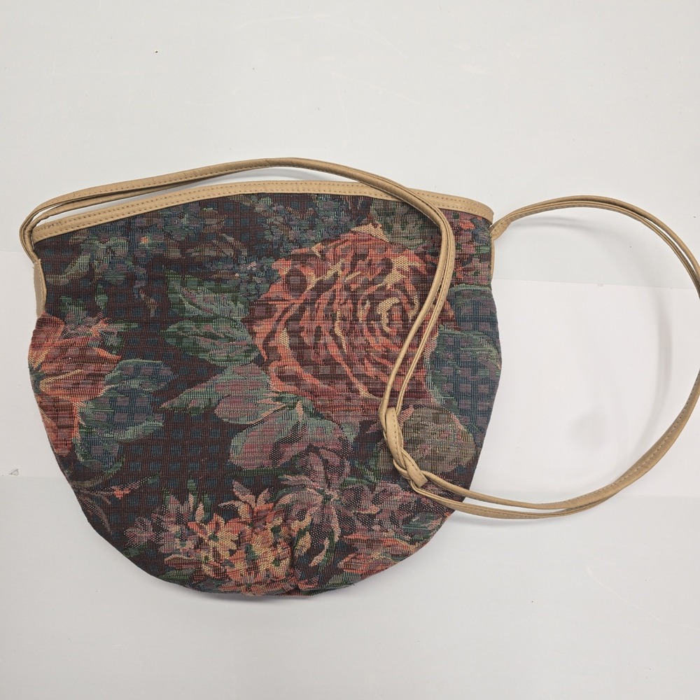 Vintage JR Floral Tapestry Crossbody Bag Brown Rose Print Shoulder Purse